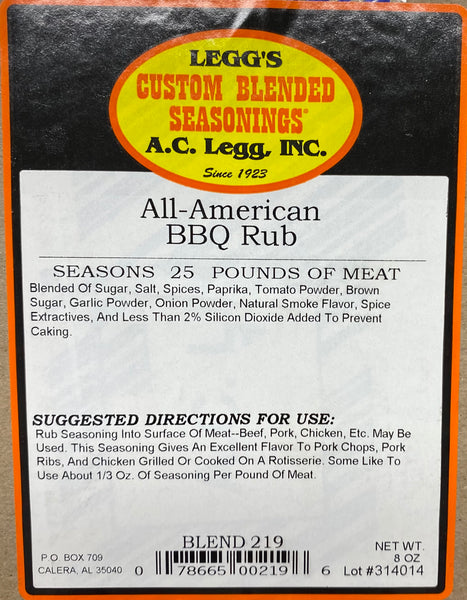 A.C. Legg All-American BBQ Rub Blend #219