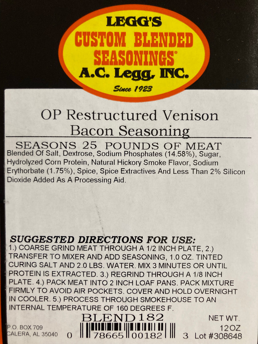 A.C. Legg Restructured Venison Bacon Seasoning Blend #182 – Gulf Coast  Seasoning & Butcher Supply