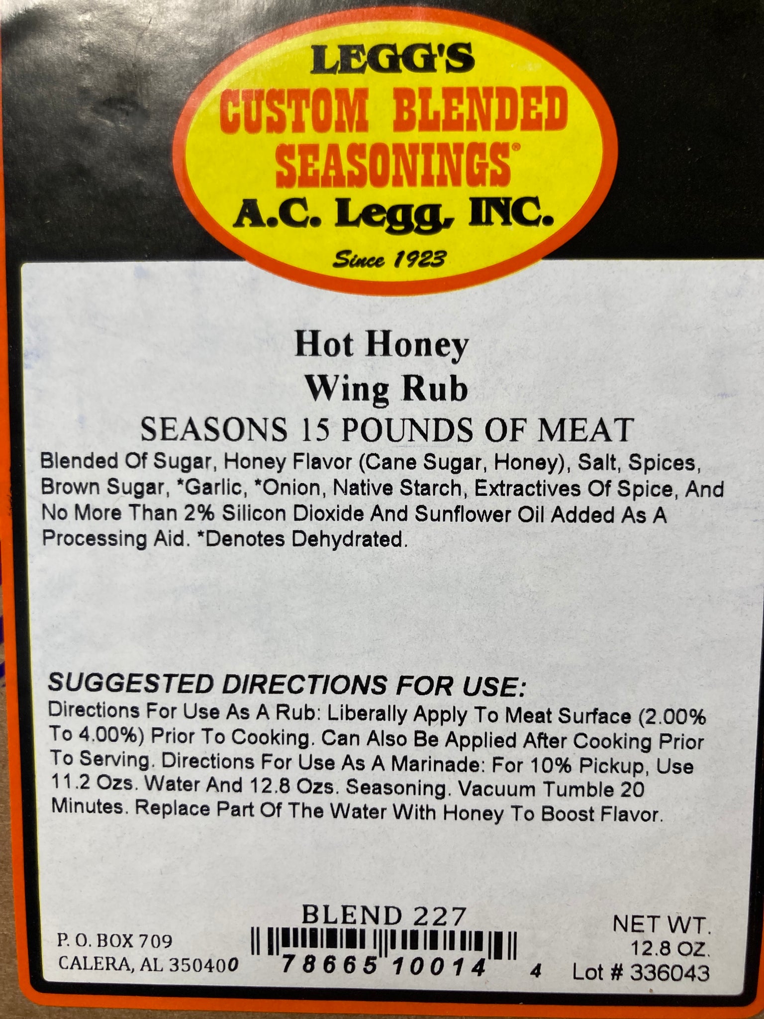 A.C. Legg Hot Honey Wing Rub Blend #227