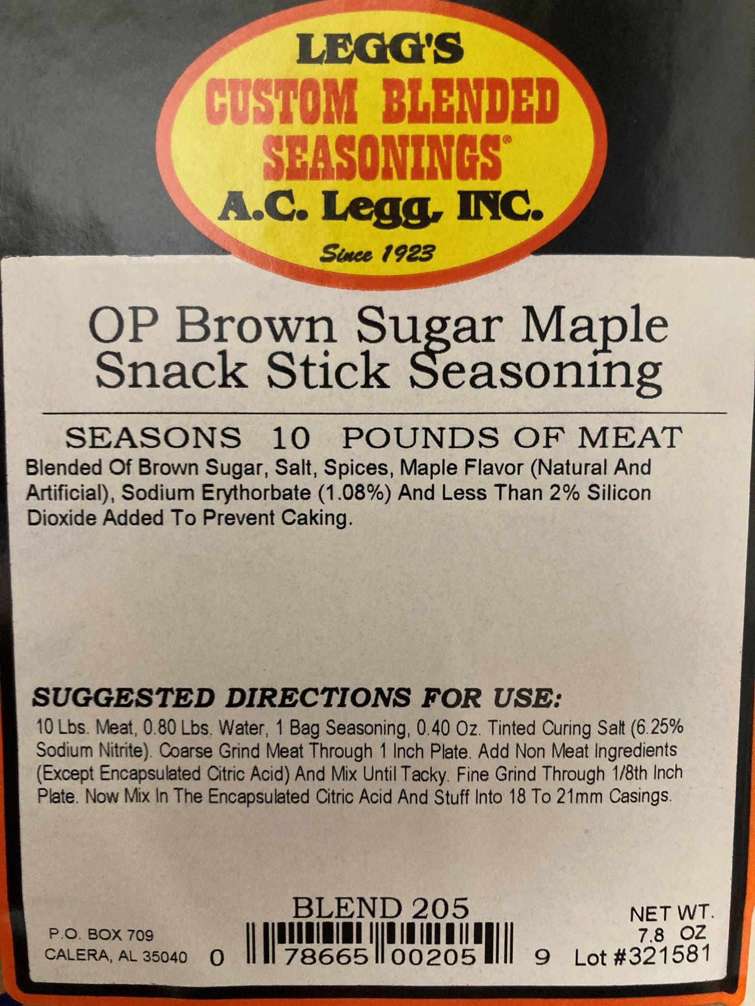 A.C. Legg Brown Sugar Maple Snack Stick Seasoning Blend #205