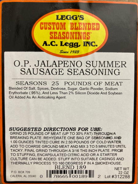 A.C. Legg Jalapeno Summer Sausage Seasoning Blend #189