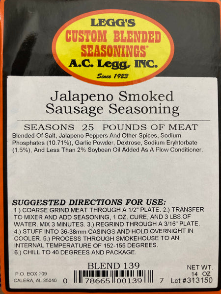 A.C. Legg Jalapeño Smoked Sausage Seasoning Blend #139