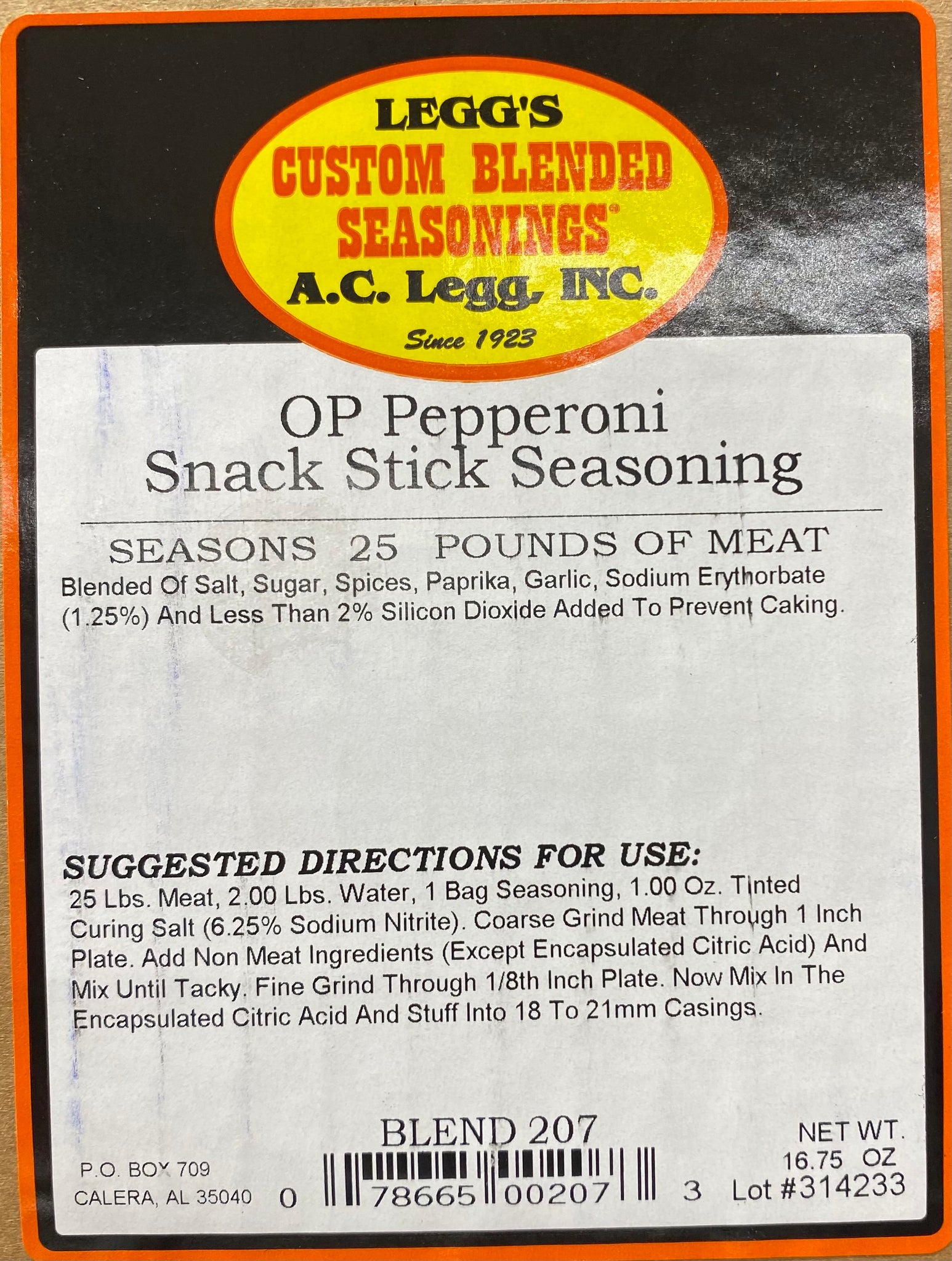 A.C. Legg Pepperoni Snack Stick Seasoning Blend #207