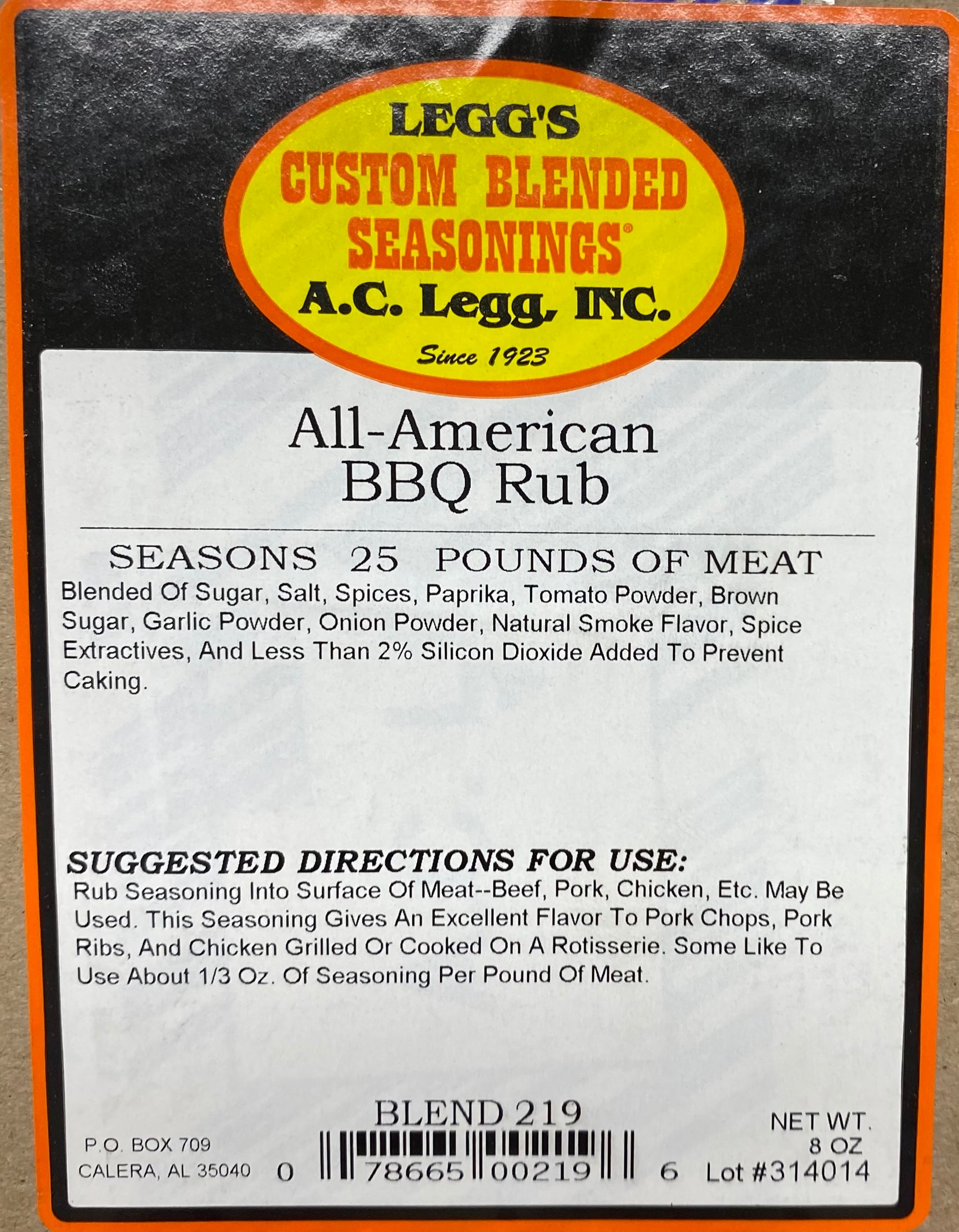 A.C. Legg AllAmerican BBQ Rub Blend 219 Gulf Coast Seasoning