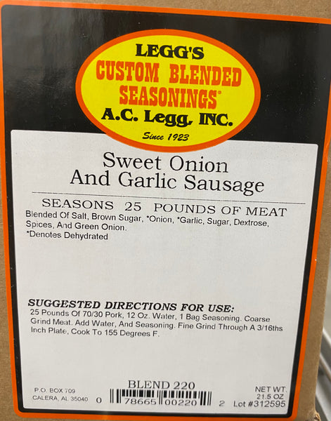 A.C. Legg Sweet Onion and Garlic Sausage Seasoning Blend #220