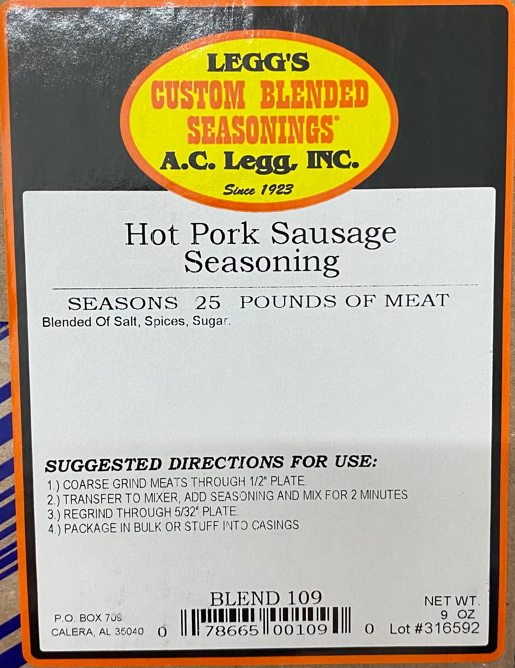 Legg Hot Pork Sausage Seasoning Blend #109